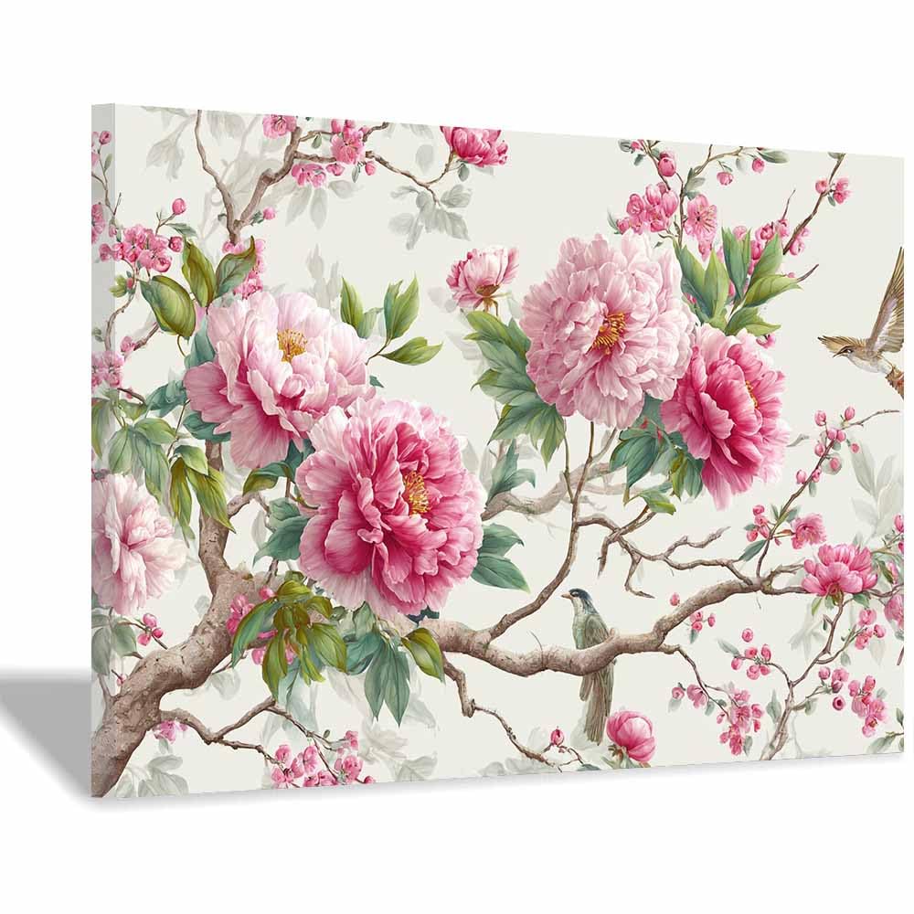 ZAMAEIU Nature Wall Art Peony branches decorative home accessories, paintings wall art,For living room, bedroom, Apartment Corridor Office etc.(pink)-50x70cm Framed