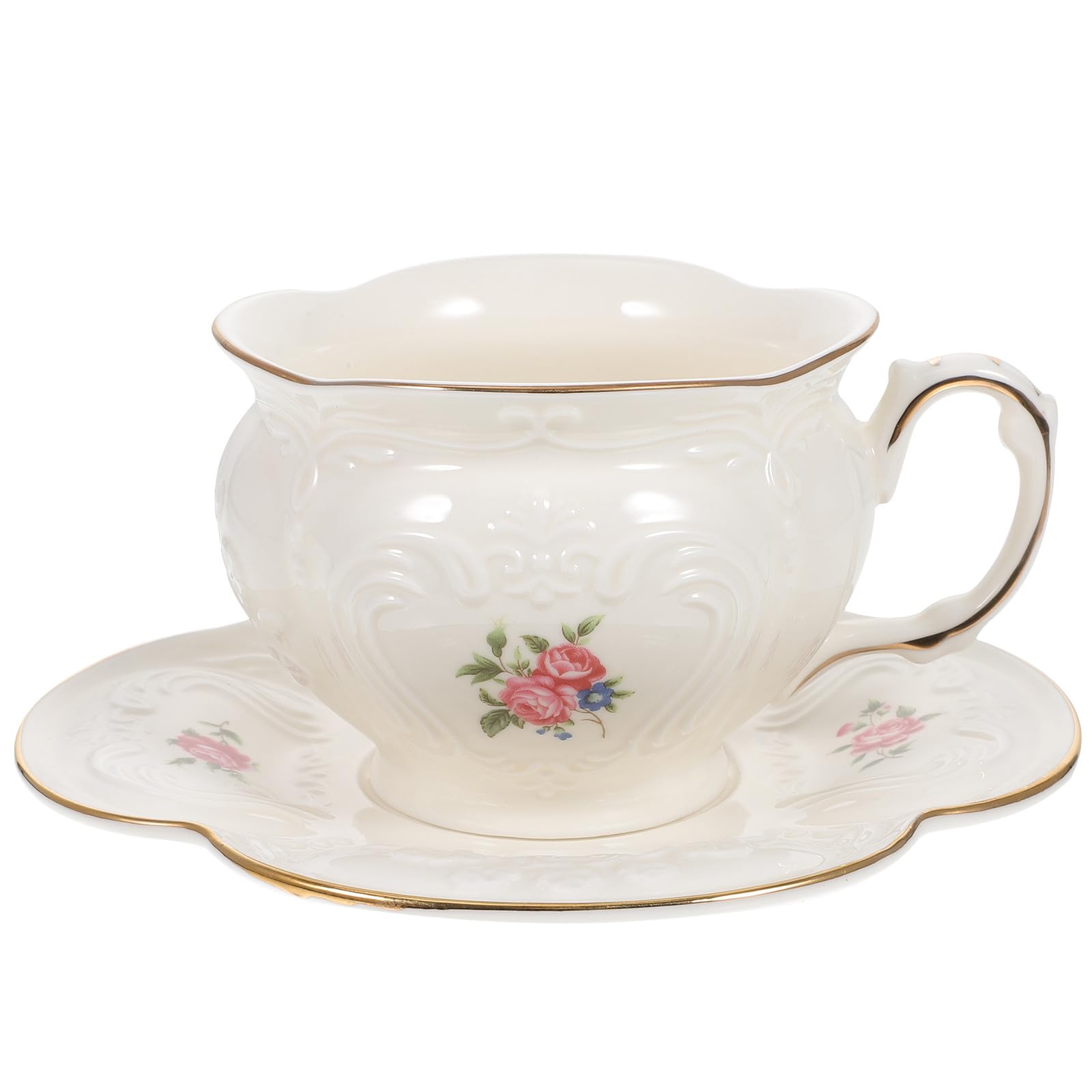Beavorty Taza de Té con Platillo de Cerámica, 1 Juego Decorativo | Diseño Ergonómico, para Hotel y Oficina, Sirve Agua y Chocolate Caliente, Estilo Europeo