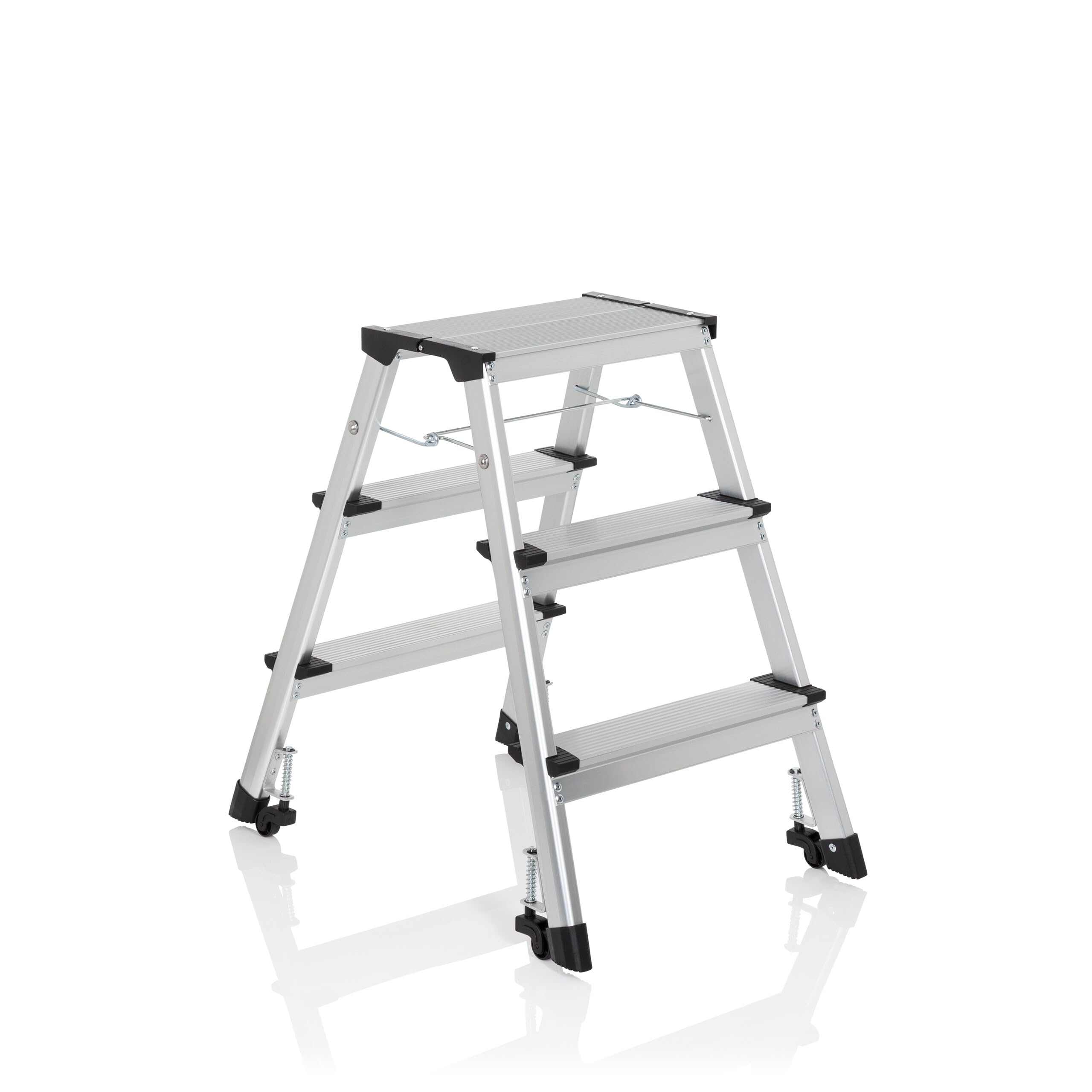 hjh OFFICE 830009 Solid IV Escabeau Pliable en Aluminium avec 3 marches Accessible des Deux côtés Charge maximale 150 kg Argenté