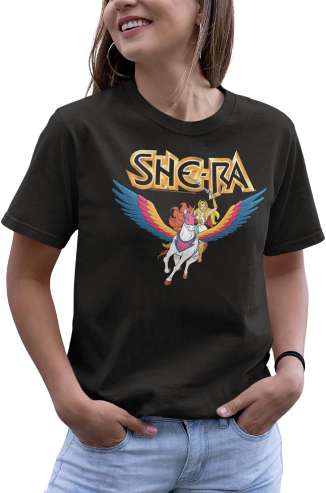 American ClassicsMasters of The Universe TV Series She-Ra & Swiftwind Black Adult T-Shirt Tee
