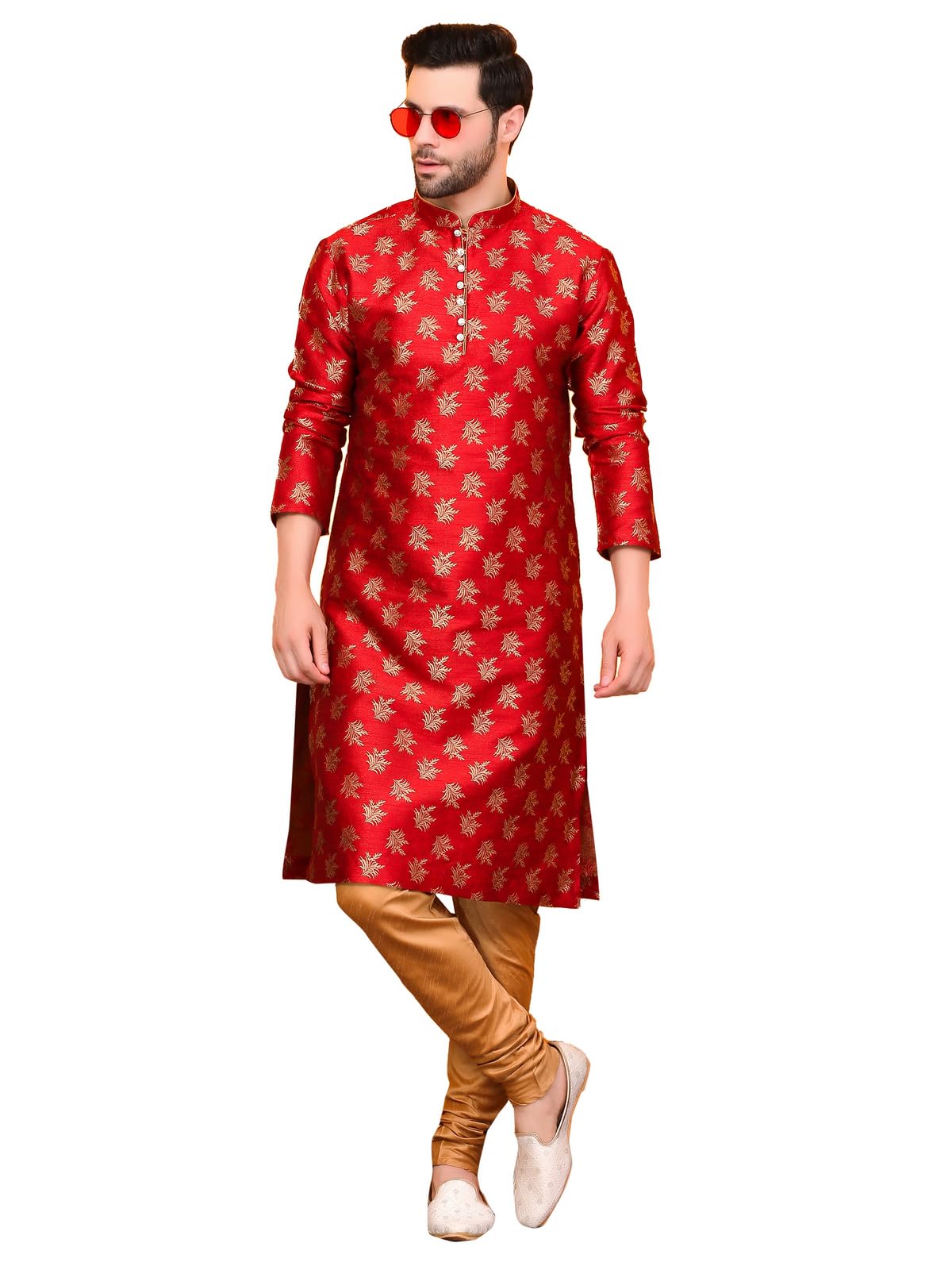 Men Ethnic Gold Leaves 100% pure Jacquard Kurta & Churidarar Pajama special for Lohri & New Year, In Panjabi Style-image-33