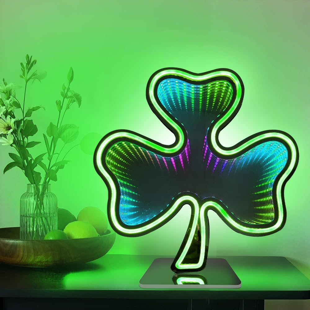 DS&DV 3D Mirror Clover LED Neon Sign,Color-Changing Infinite Tunnel Thousand Layer LED Lights USB Powered Wall Decor for Bar Living Room Party Night Lights (Clover)