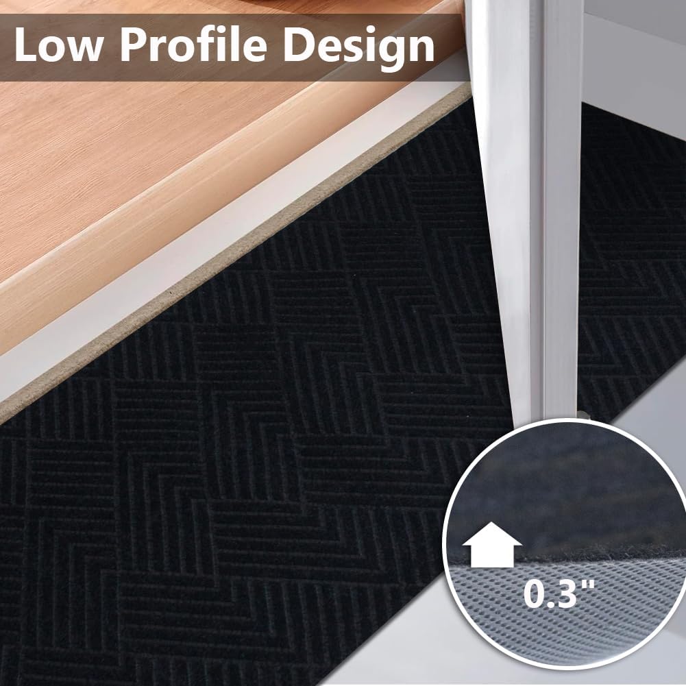 LITA Black Striped Customized Runner Rug Indoor Outdoor Area Rug with Non-Slip Rubber Backing for Hallway Kitchen Balcony Garage Stair Laundry 2 x 4 Feet
