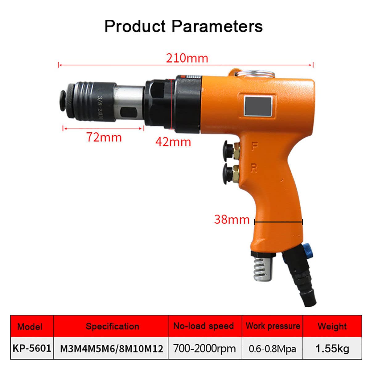 Pneumatische Gewindeschneidmaschine + 6 Spannfutter (M3-M12), Selbstsichernder Kopf, Pneumatischer Gewindebohrer, Druckluftbohrer, Mehrzweck-Bohrmaschine zum Bohren/Gewindeschneiden,A