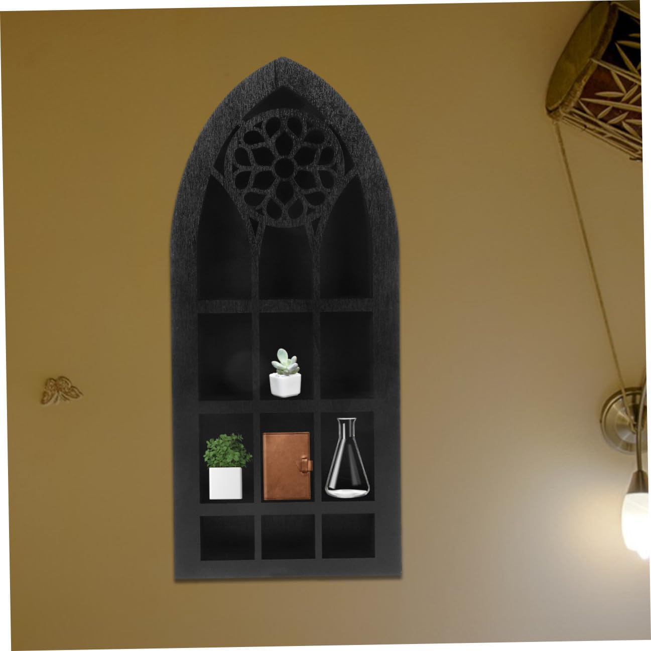 Bohemian Style Crystal Display Stand Wooden Wall-Mounted Shelf Decorative Crystal Stone Holder Small Floating Shelf for Home Décor and Storage