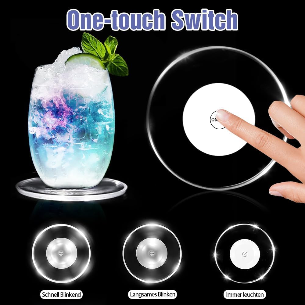 Sottobicchieri LED Impermeabili - 6 Pezzi, 3 Modalità Luce, Ricaricabili, Per Party - Foto 3