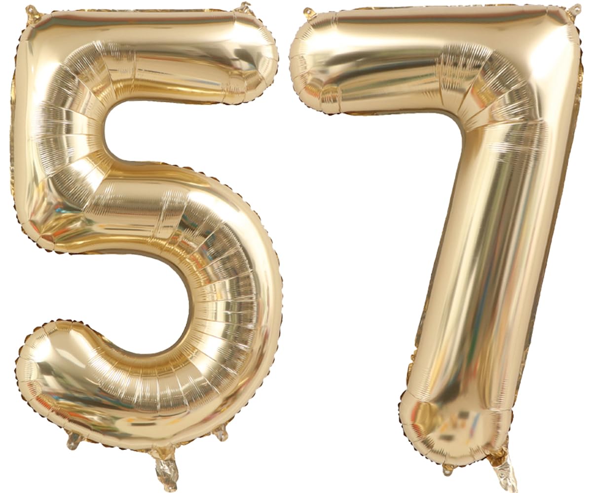 Light Gold Number 57 Foil Balloons 40 Inch White Gold 57 Mylar Balloon | 57th Birthday Big Giant Jumbo Helium Balloons 57 or 75 Anniversary Banquet Events Party Decorations Supplies