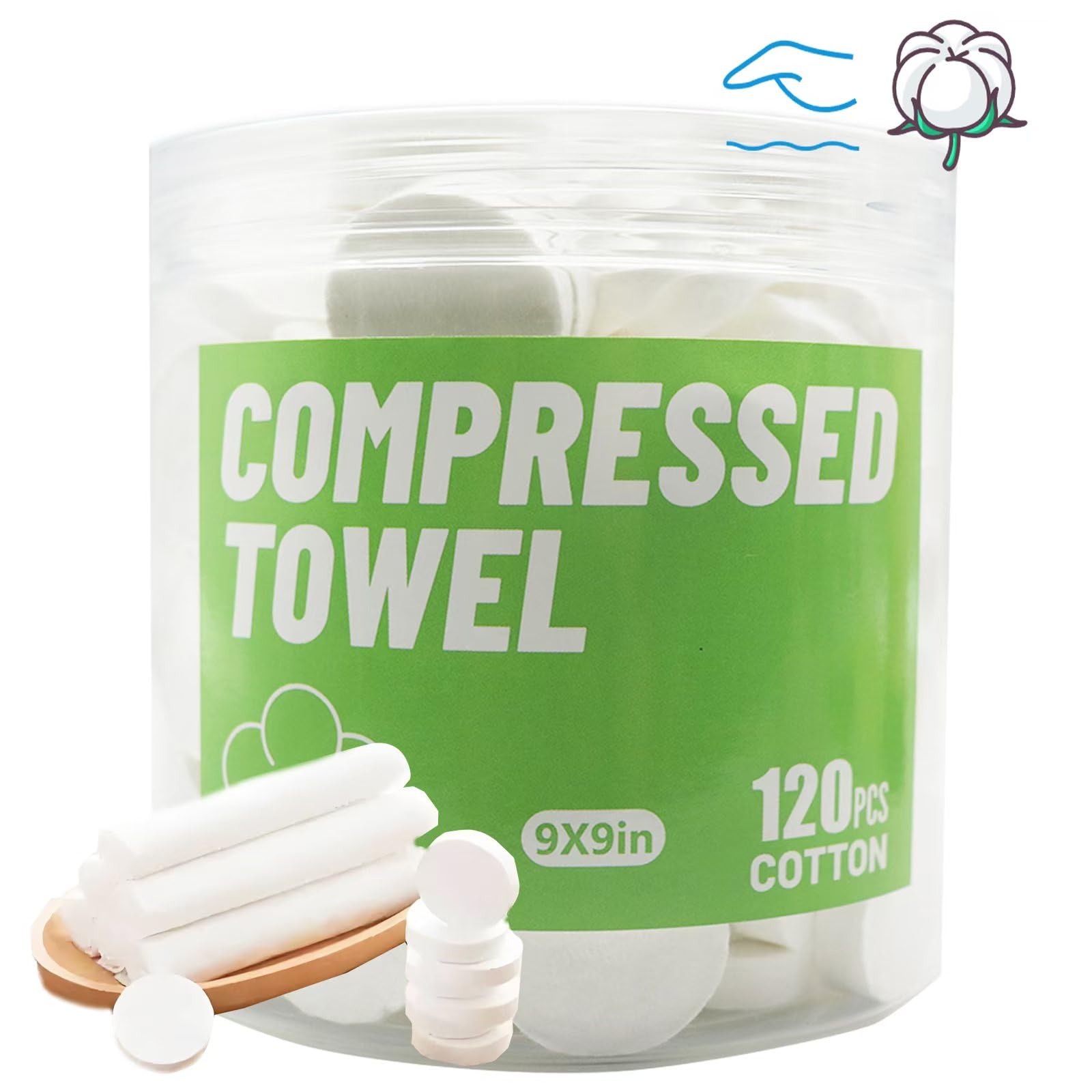 icepac Compressed Towels, Camping, Disposable Face Compressed Towels, Magic Towel, Compressed Towel for Travel, Camping,Hiking (8x9in) (White 120)