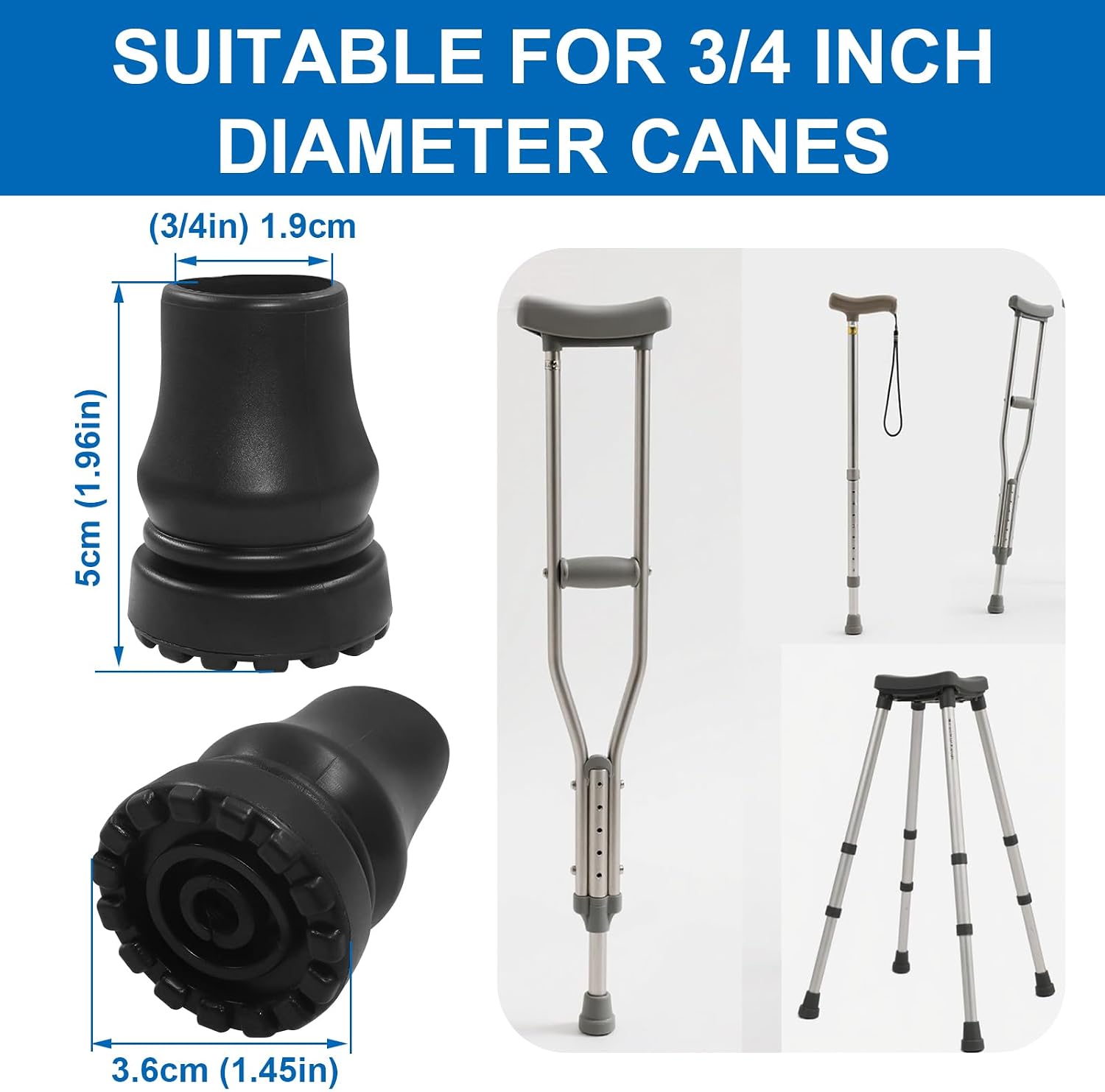 4 Pcs 7/8 Inch Rubber Cane Tips
