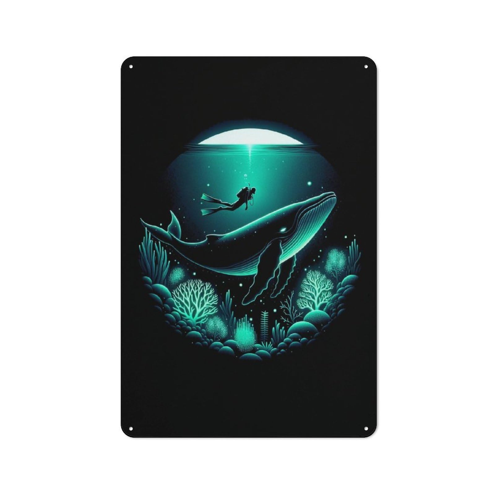 Junmoney Whale Scuba Diving Vintage Metal Plaque 30X20cm For Workshop Wall, For Kitchen And Home Bar Decor, For Home Office And Studio Walls