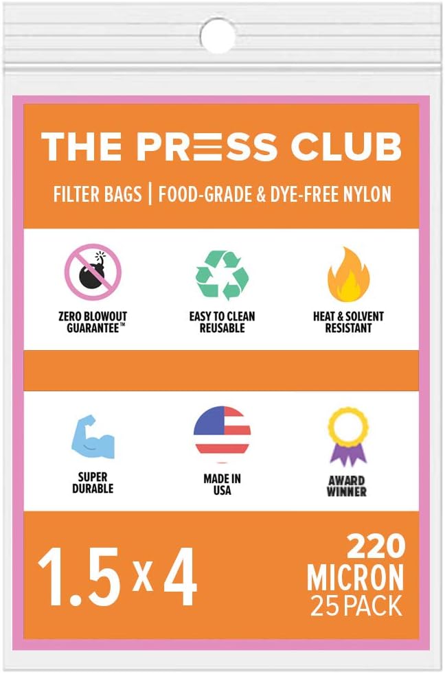 220 Micron | Premium Nylon Tea Filter Press Screen Bags | 1.5" x 4" | 25 Pack | Zero Blowout Guarantee