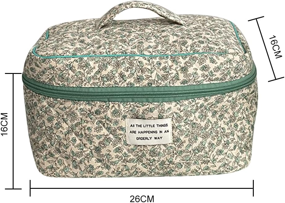 Juoxeepy Cotton Makeup Bag Large Travel Cosmetic Bag Quilted Cosmetic Pouch Coquette Aesthetic Floral Toiletry Bag