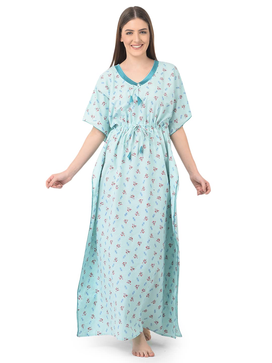 NotyWomen's Soft Cotton Kaftan Maxi Nightgown Nighty Nightdress Nightwear - Cotton -V-Neck