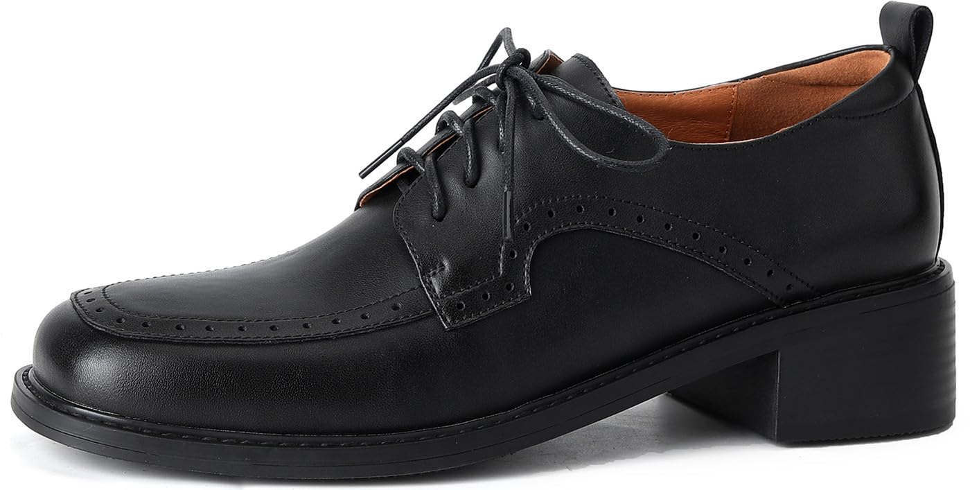 U-lite Womens Perforated Classic Vintage Lace-Up Square Toe Casual Oxford Shoes for Women Girls Lady Wife