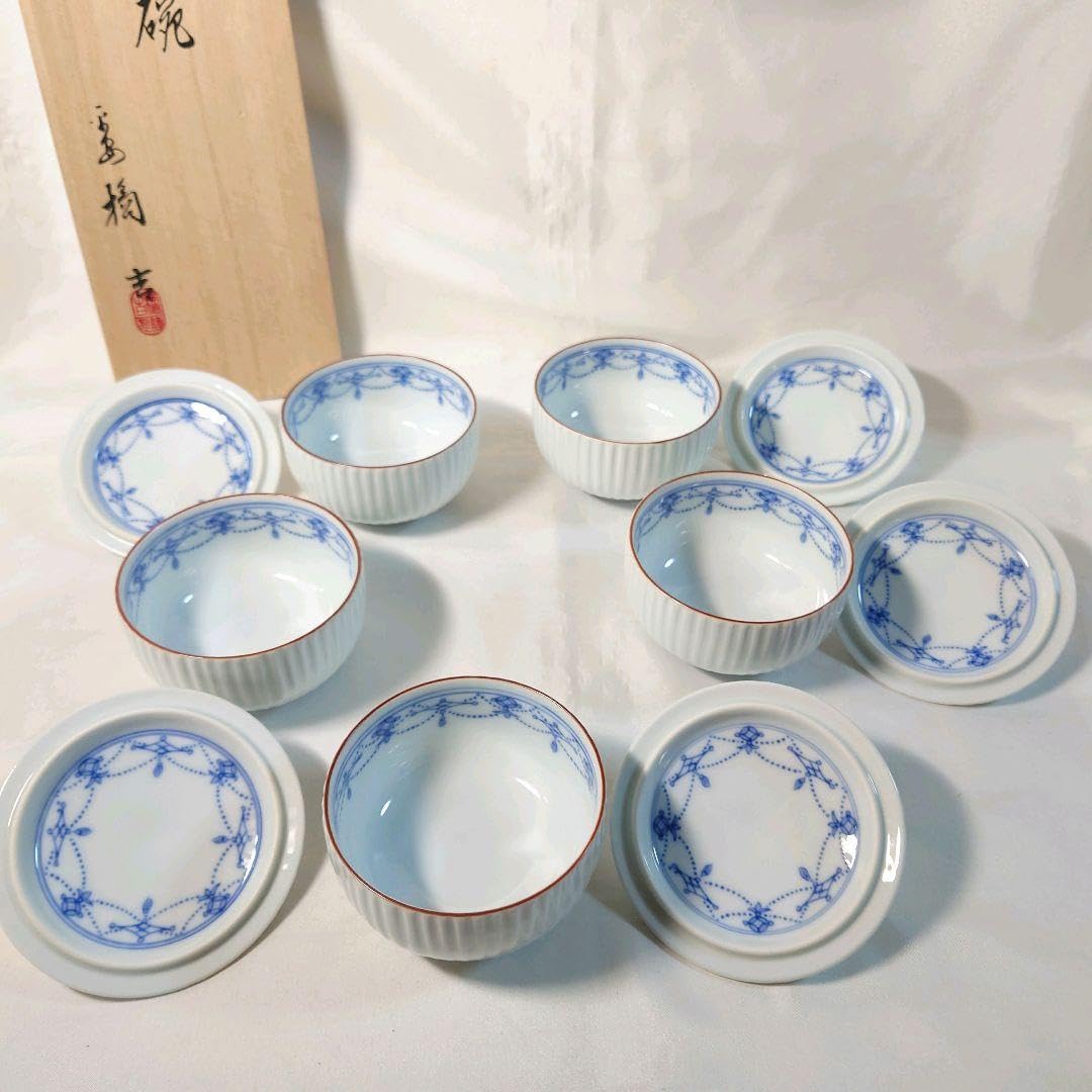 Amazon | たち吉 青華瓔珞文 蓋付お茶呑茶碗 湯呑み 5客 | ノー 
