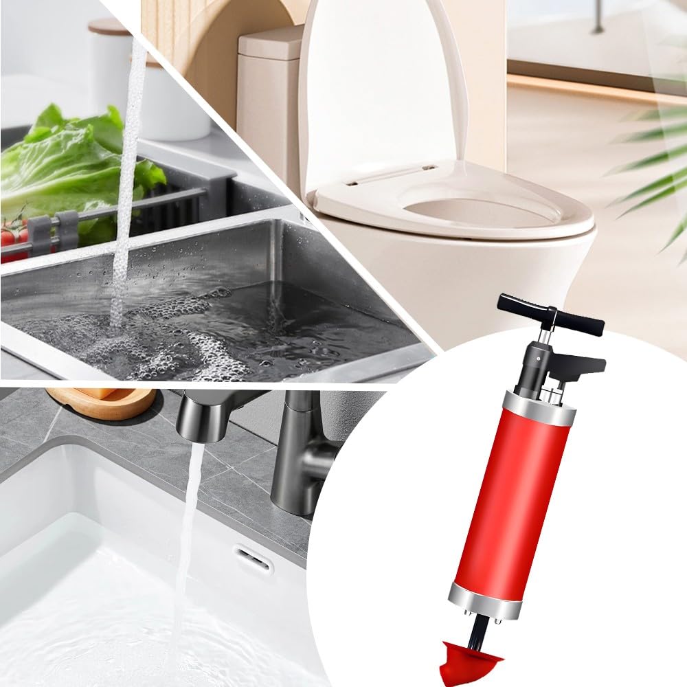 Desatascador WC con 4 Cabezales Reemplazables, Desatascador Émbolo de Inodoro de Alta Presión con Manómetro, Desatascador a Presión Desatascador, para Lavabo, Bañera, Piso