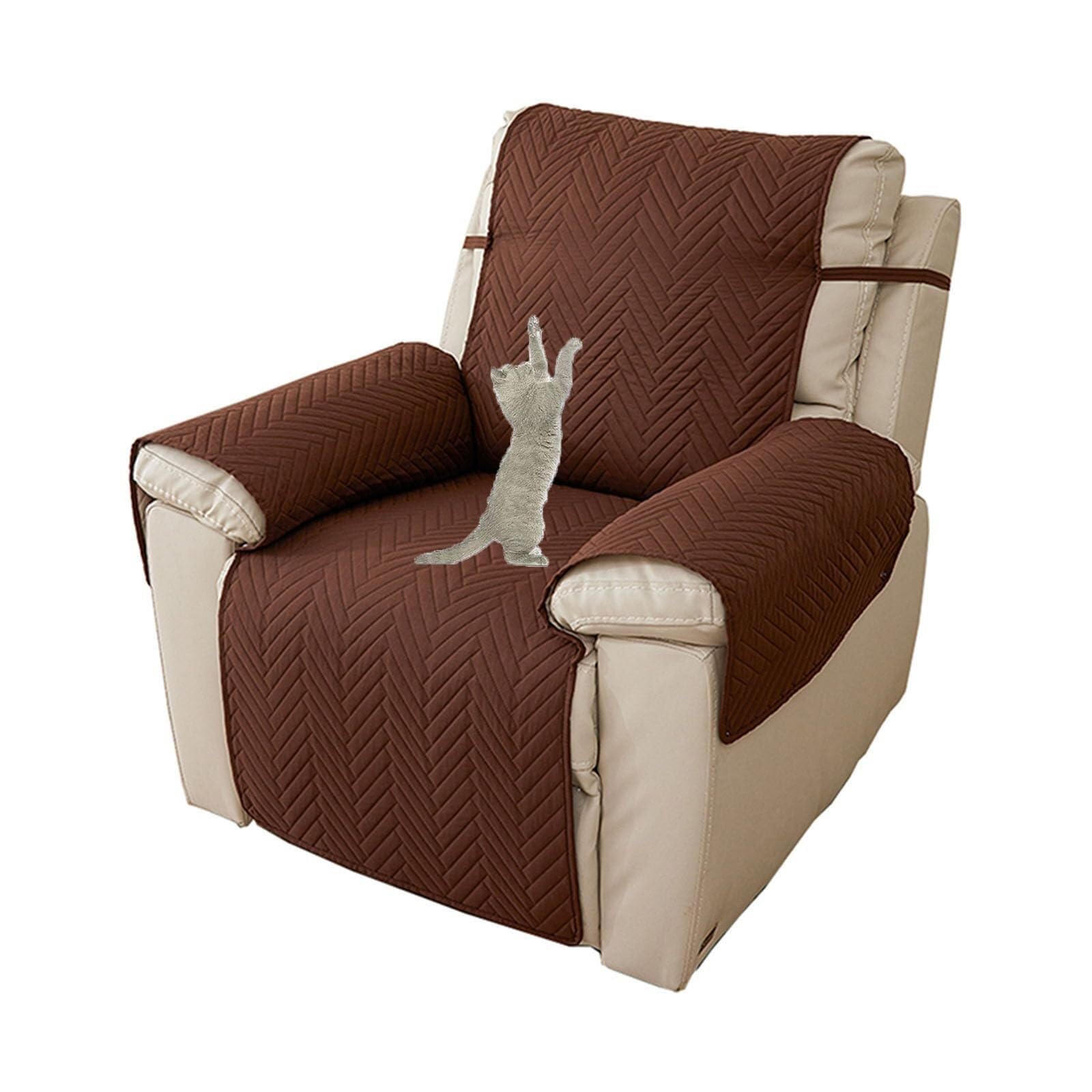 NMVAWIPT Cat Scratch Proof Reclining Chair Cover Stretch Recliner Armchair Slipcover Nonslip Furniture Protector For Kids And Pets(Brown)