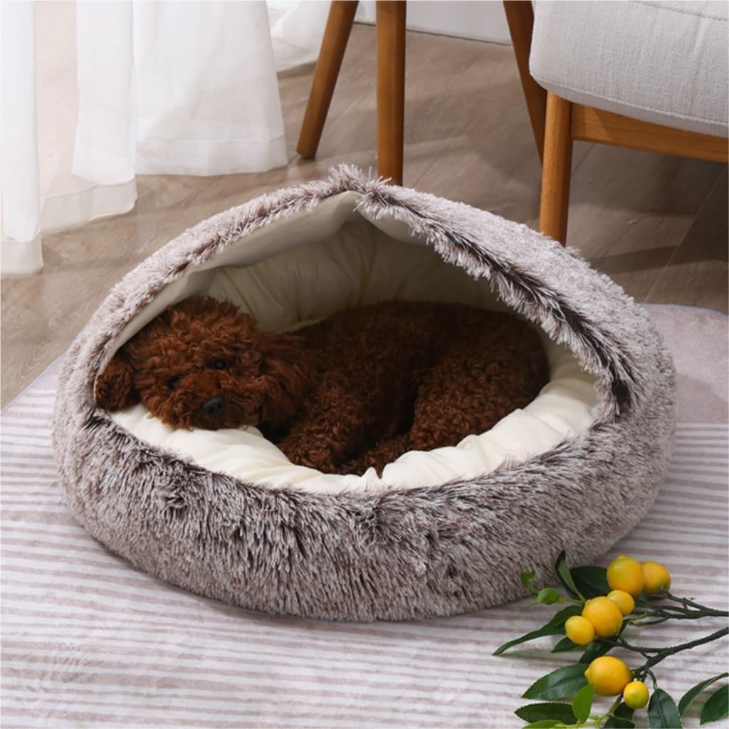 Dog Bed Cat and Dog Nest Pad Autumn and Winter Warm Plush Closed Cat Bed Pet Nest Comfortable and Soft for Sleeping Pet Bed (Color : Brown, Size : F) (Pink 25.6" L x 25.6" W x 7.9" Th)