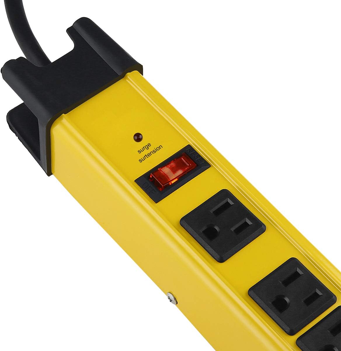 CCCEI Heavy Duty Power Strip Surge Protector with 15A, 6 Plug Industrial Shop Workshop Garden Metal Multiple Outlets, 10FT Extension Cord 1200 Joules ETL Listed, Yellow