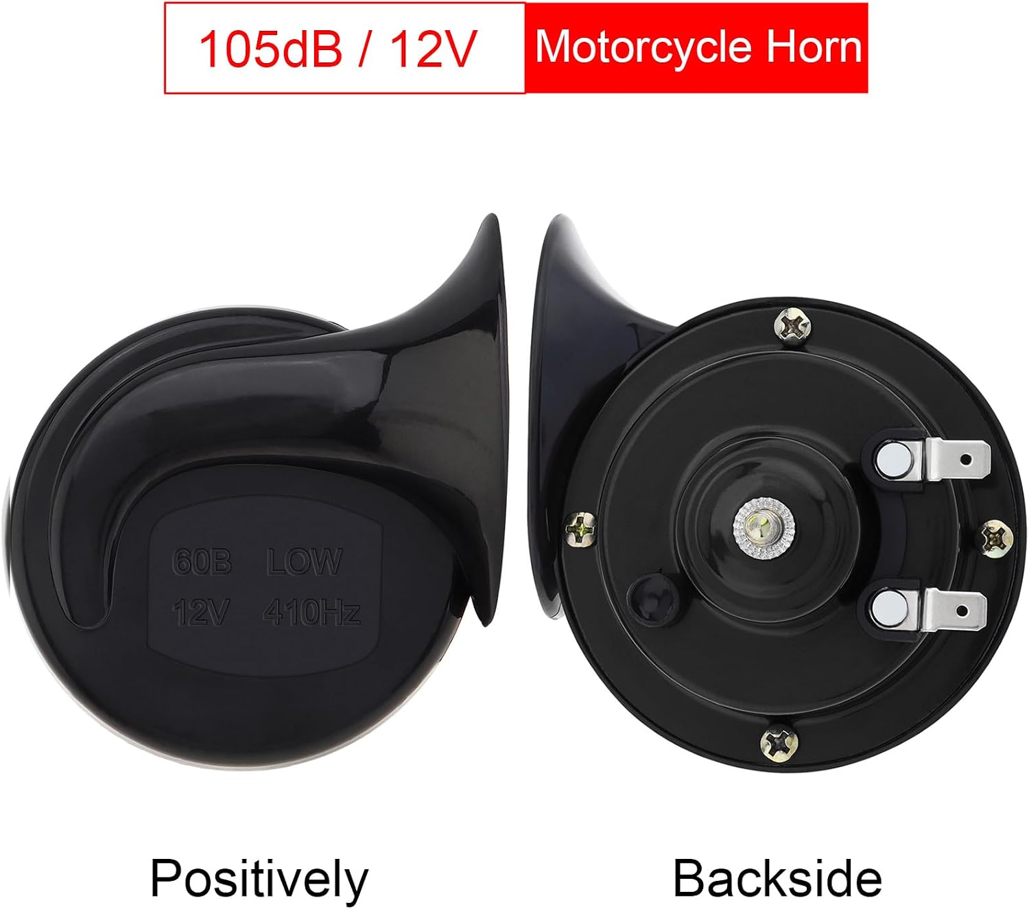 Windance 12V Super Loud Snail Horn 410HZ 510HZ High Low Tone for Any Vehicles yachts boats Waterproof Motorcycle Horn (Black 2pcs)