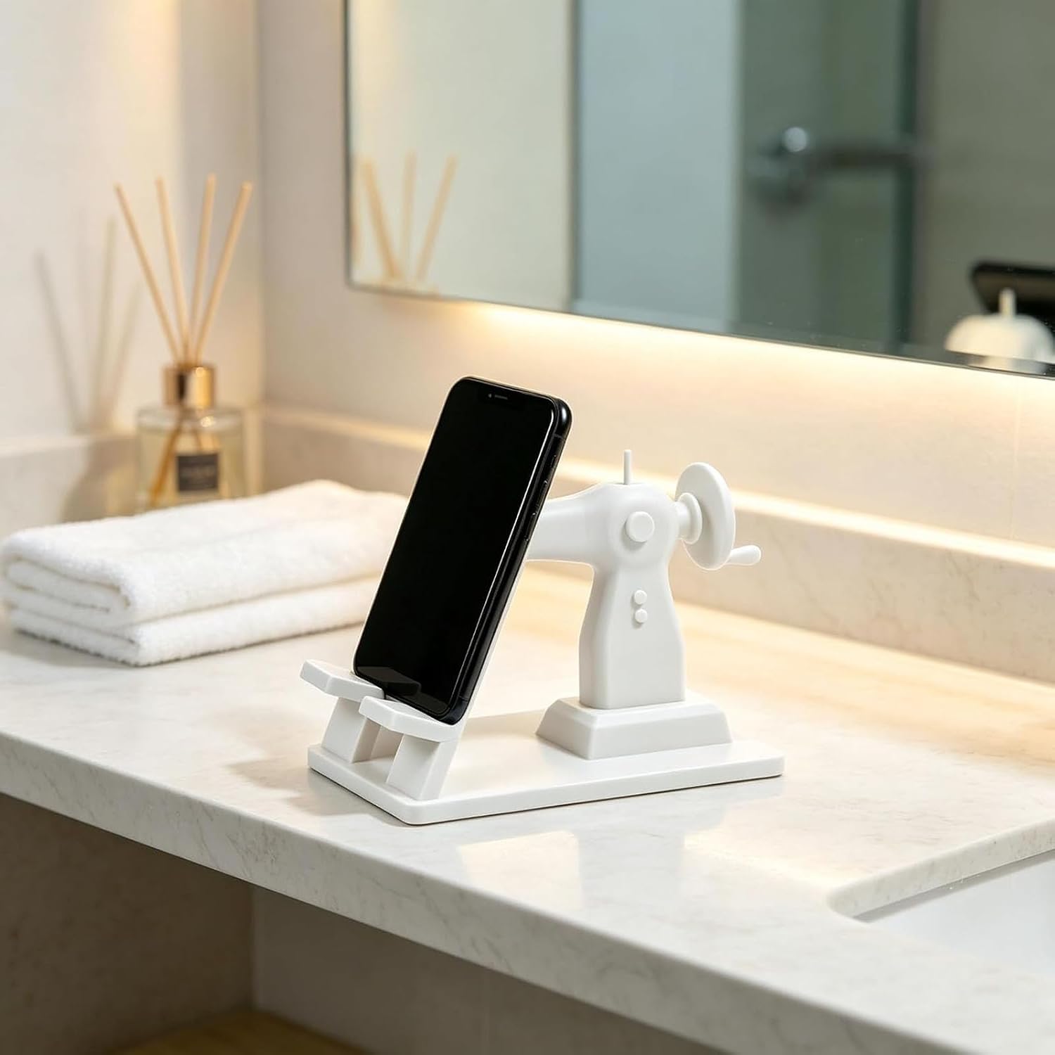 Retro Sewing Machine Phone Mount for Sewists & Crafters, Hands-Free Desk Accessory, Compatible with All Smartphones. (Black) image 3