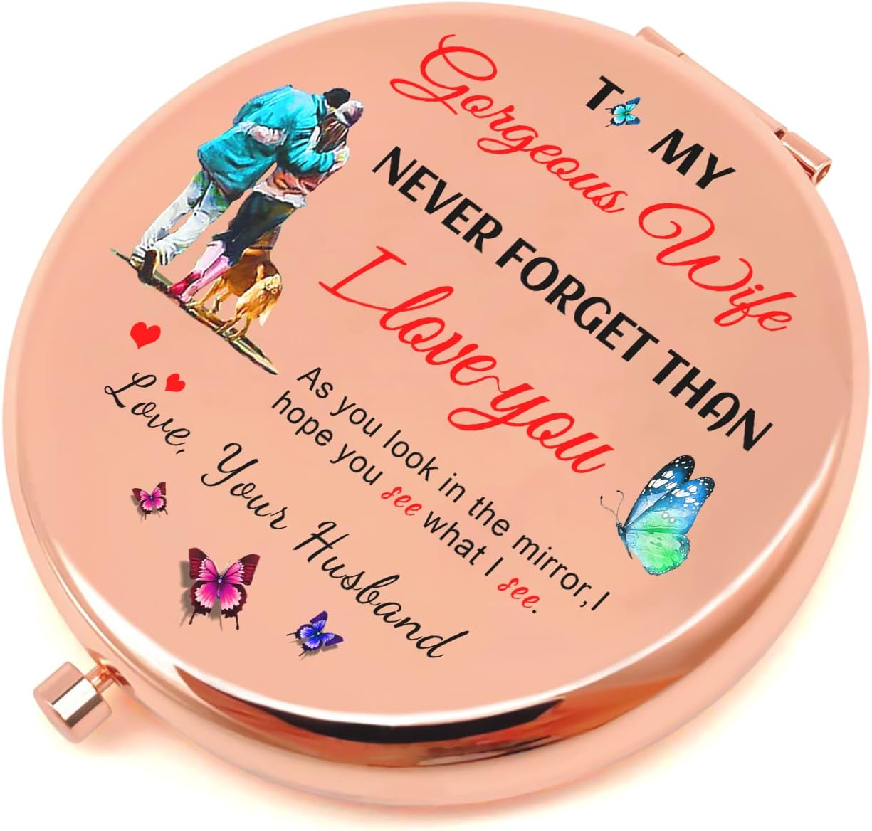 AOZHHL Cosmetic Compact Mirror Gifts for Wife Inspirational Rose Gold Travel Makeup Mirror Personalized Gifts with Patterns and Text