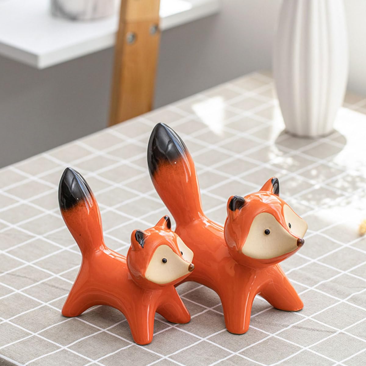 Céramique Figurine Ornementale Lot de 2, Renard Rouge