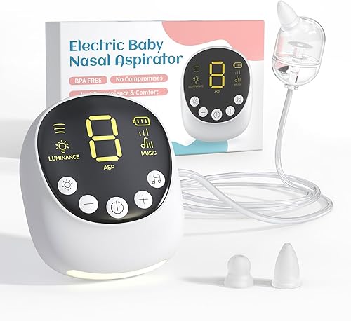Aspirador nasal para bebé, grado hospitalario, succión eléctrica para la nariz del bebé con succión ajustable de 9 niveles, recargable con luz