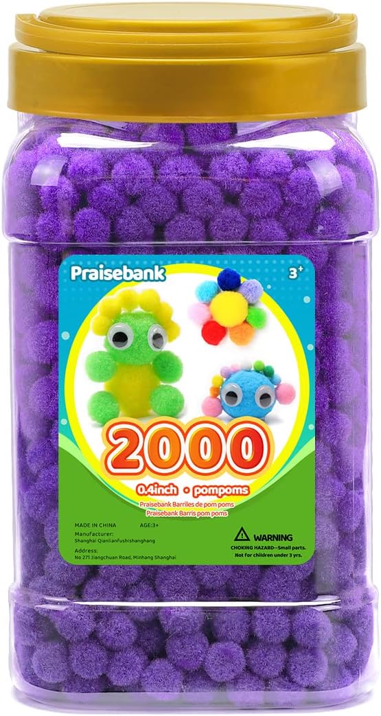 Praisebank Purple Pom poms, 2000pcs, 1cm, Pom Poms for Arts
