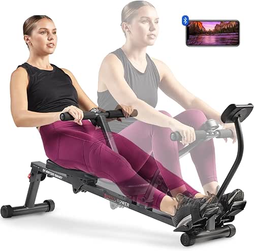 Sunny Health & Fitness Compact Adjustable Rowing Machine with 12