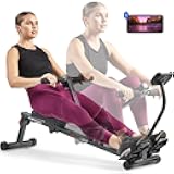 Compact Adjustable Rowing Machine with 12 Levels of Resistance for Complete Body Workouts and Optional Free SunnyFit App Enhanced Connectivity