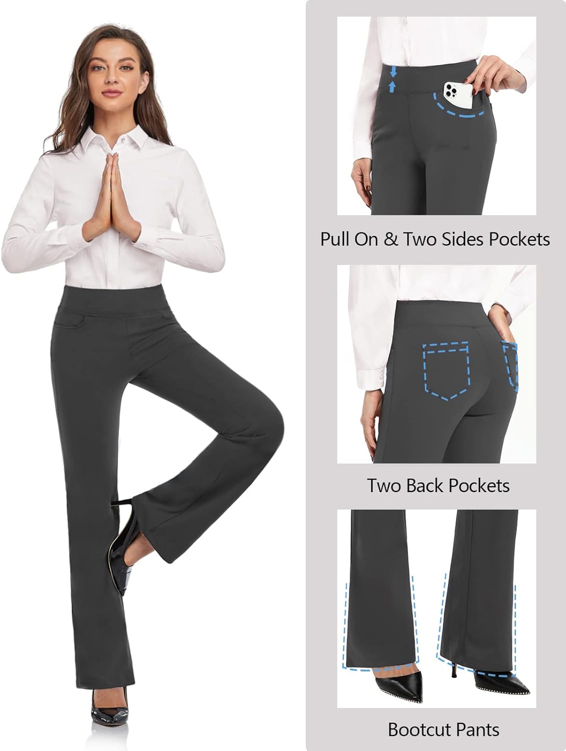 SEVEGO Women's Bootcut Dress Pants 29"/31"/33"/35" Inseam, High Waist Stretch Work Pants with Pockets - Image 5