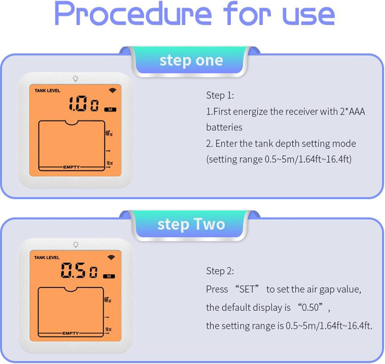 Water Tank Level Monitor, Ultrasonic Water Level Monitor | Accurate Tank Gauge Capacity Measurement in Home Containers, Reservoirs, Farm, Utility Storage, Indoor