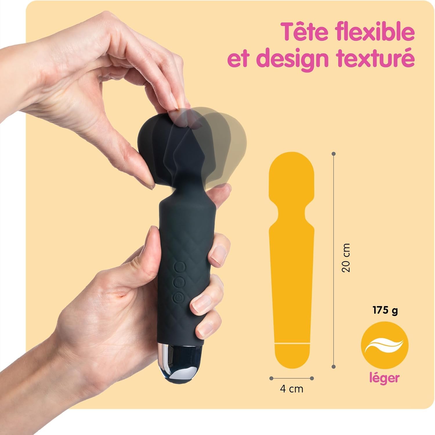Oliver James Vibromasseur Personnel de Voyage - Silencieux, Puissant et Rechargeable - 20 Modes de Vibration et 8 Vitesses Pour Détendre Tout le Corps et Apaiser les Tensions Musculaires, Noir