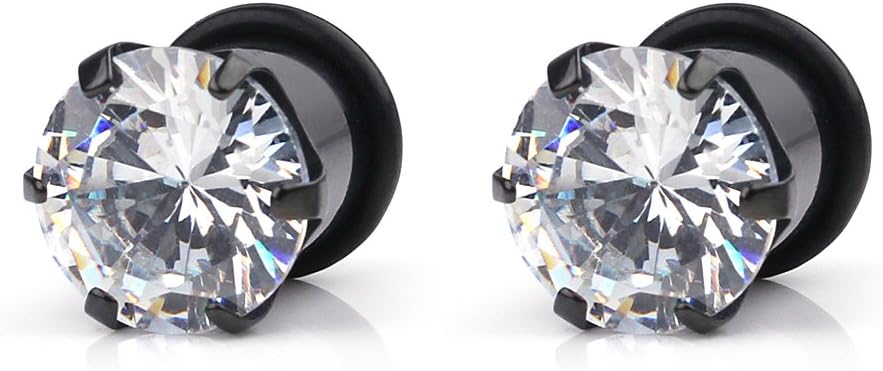 Ruifan Black Plated 316L Surgical Steel Single Flare Prong Set Clear CZ Ear Stretcher Expander Plugs Piercing Gauge with O-Ring - Sold As a Pair