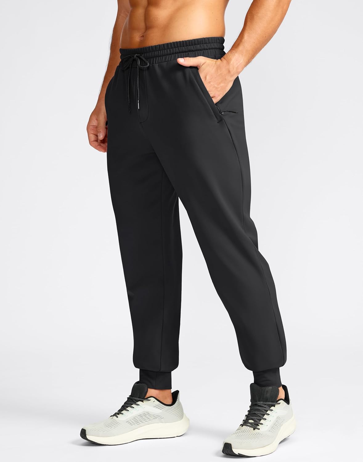 Pudolla Men's Fleece Joggers with 3 Zipper Pockets Warm Athletic Pants Winter Workout Gym Running Sweatpants for Men - Image 2