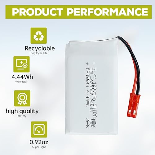 Miniatura 4 de Fytoo Batería Lipo de 3.7 V 1200 mAh 25C con cable de carga USB con enchufe JST para MJX T04 T05 T25 V2400HD V2450FPV V2450GPS X900 X9TW RC