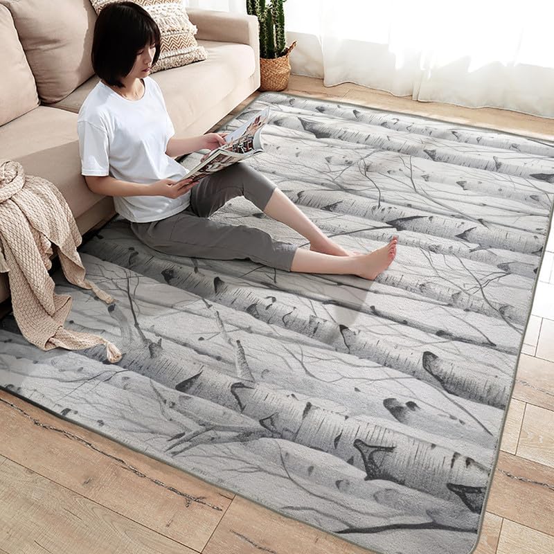 Miniatura 4 de Alfombras de abedul para dormitorio, sala de estar, alfombra de bosque de 5 x 8 pies, lavable, antideslizante, suave, alfombra de área de pelo bajo,