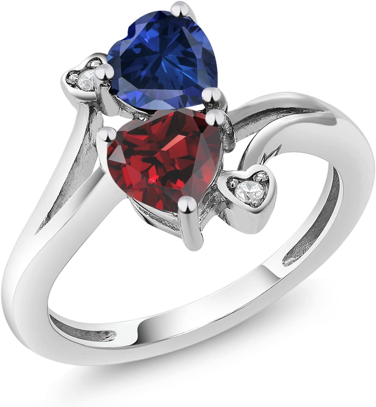 Gem Stone King Customized and Personalized 2-Stone Heart Shape Engagement Ring for Women | Gemstone Birthstones | 6MM Heart Shape | 10K White Gold | Wedding Engagement Anniversary Ring