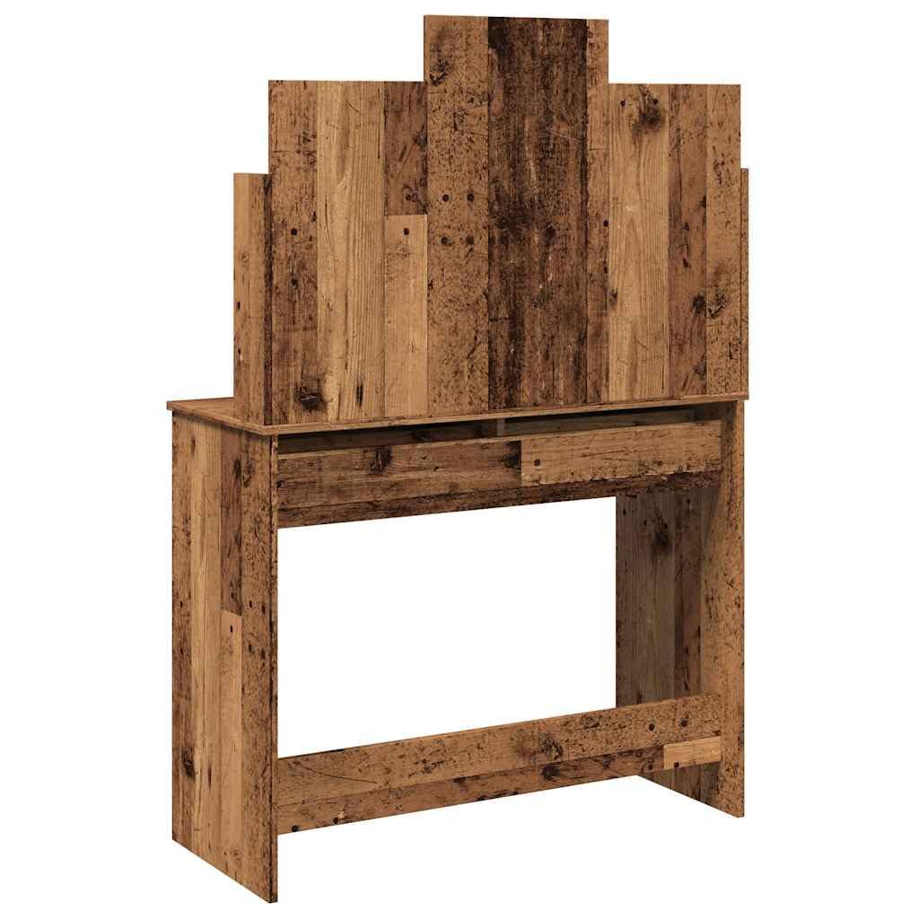 Toeletta trucco legno antico con specchio 96x39x142 cm, tavolo vanità con 2 cassetti e 4 ripiani portaoggetti, mobiletto consolle per camera da letto e bagno, postazione make up salvaspazio