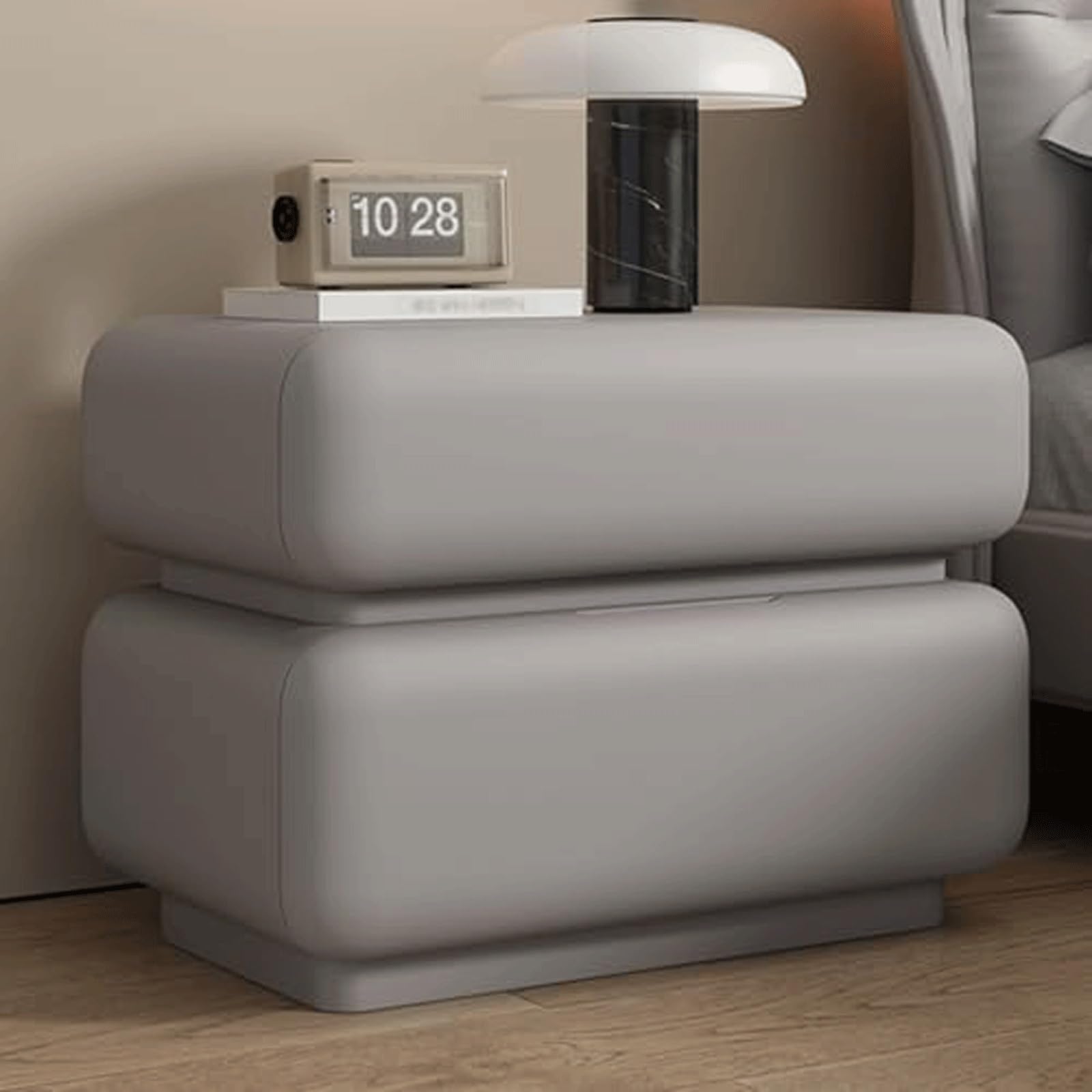 SXZenSpace Luxury Nightstands Modern Wooden Bedside Table Pu Leather Finish Cabinet with Drawers No Installation Required Side Table(Light Gray,40cm)