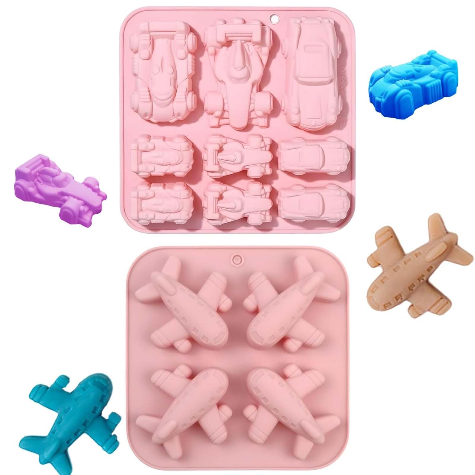 2PCS Silicone Mould, Racing Car and Airplane Chocolate Mould for Baking, Cake Mould for Kids Birthday Party, Fondant Mould for Clay Art and Soap Making, Silicone Mould (Pink)-image-44