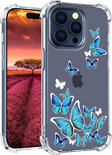 Funda compatible con iPhone 15 Pro Max Cute Butterfly Clear para mujeres y niñas de diseñador, bonita funda de silicona transparente para teléfono,