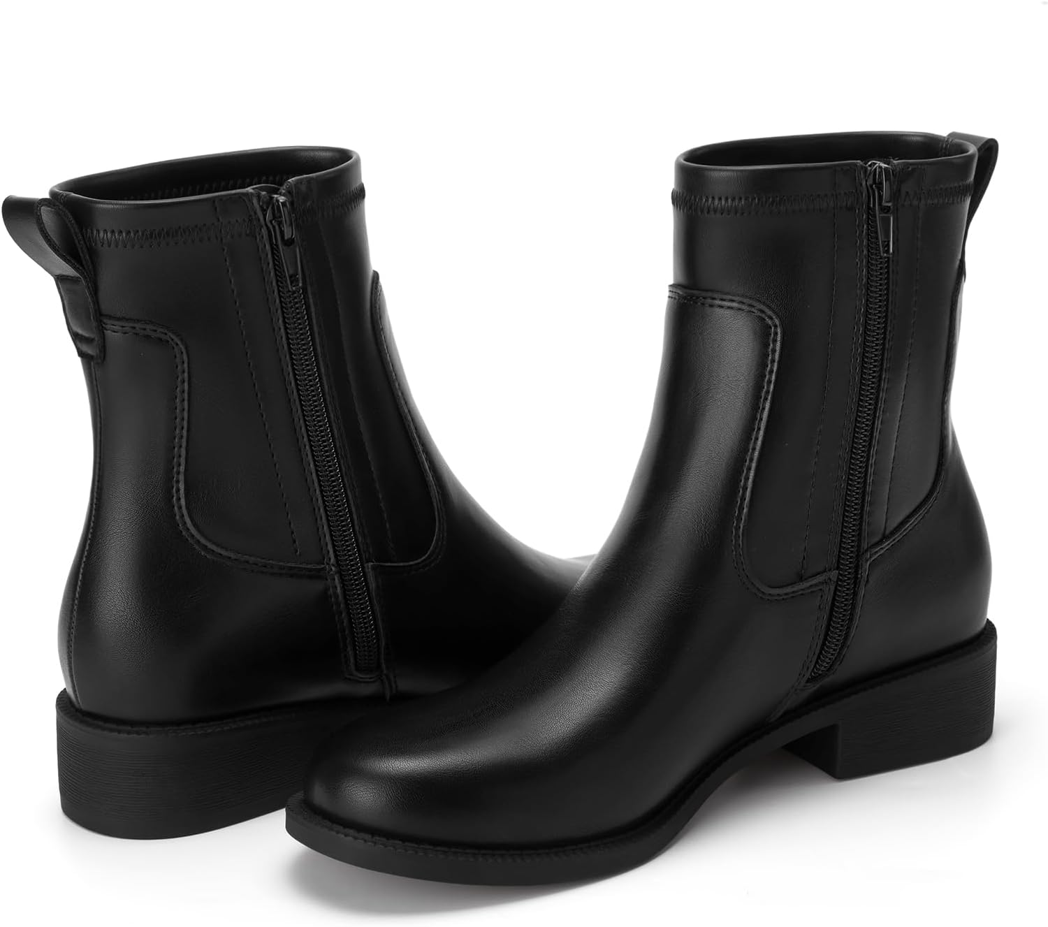 Athlefit Women's Ankle Boots Chunky Low Heel Fashion Round Toe Side Zipper Short Chelsea Boots - Image 6