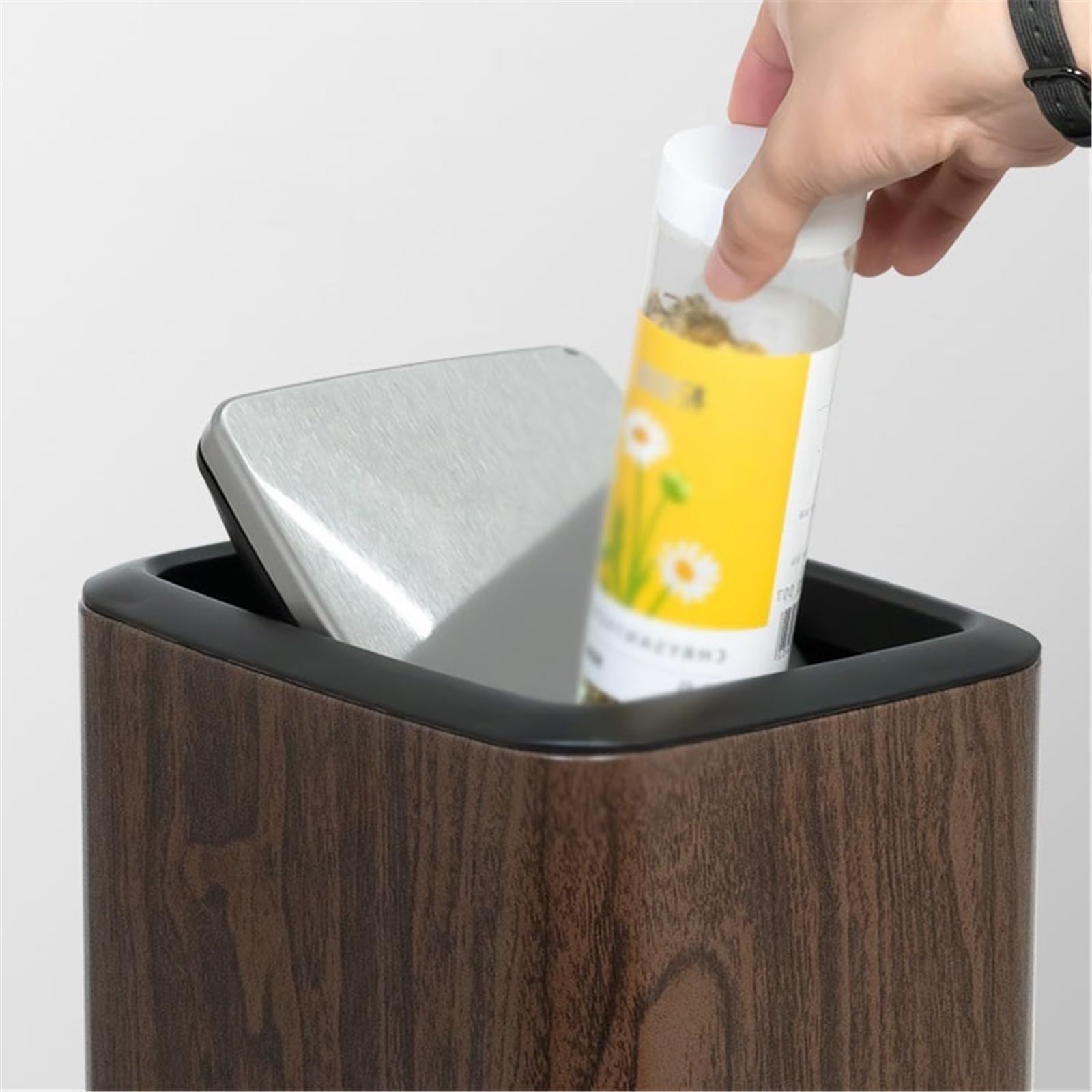 Interior Papelera de oficina estilo retro chino, papelera baño con tapa for y cocina contenedor de basura(Bruin)