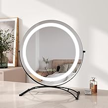 EMKE Makeup Mirror with Round Light Diameter 50 cm, Makeup Mirror with 3 Light Colours, 360° Rotatable + Memory Function + Touch Switch, Vanity Mirror Brightness Adjustable (Black)