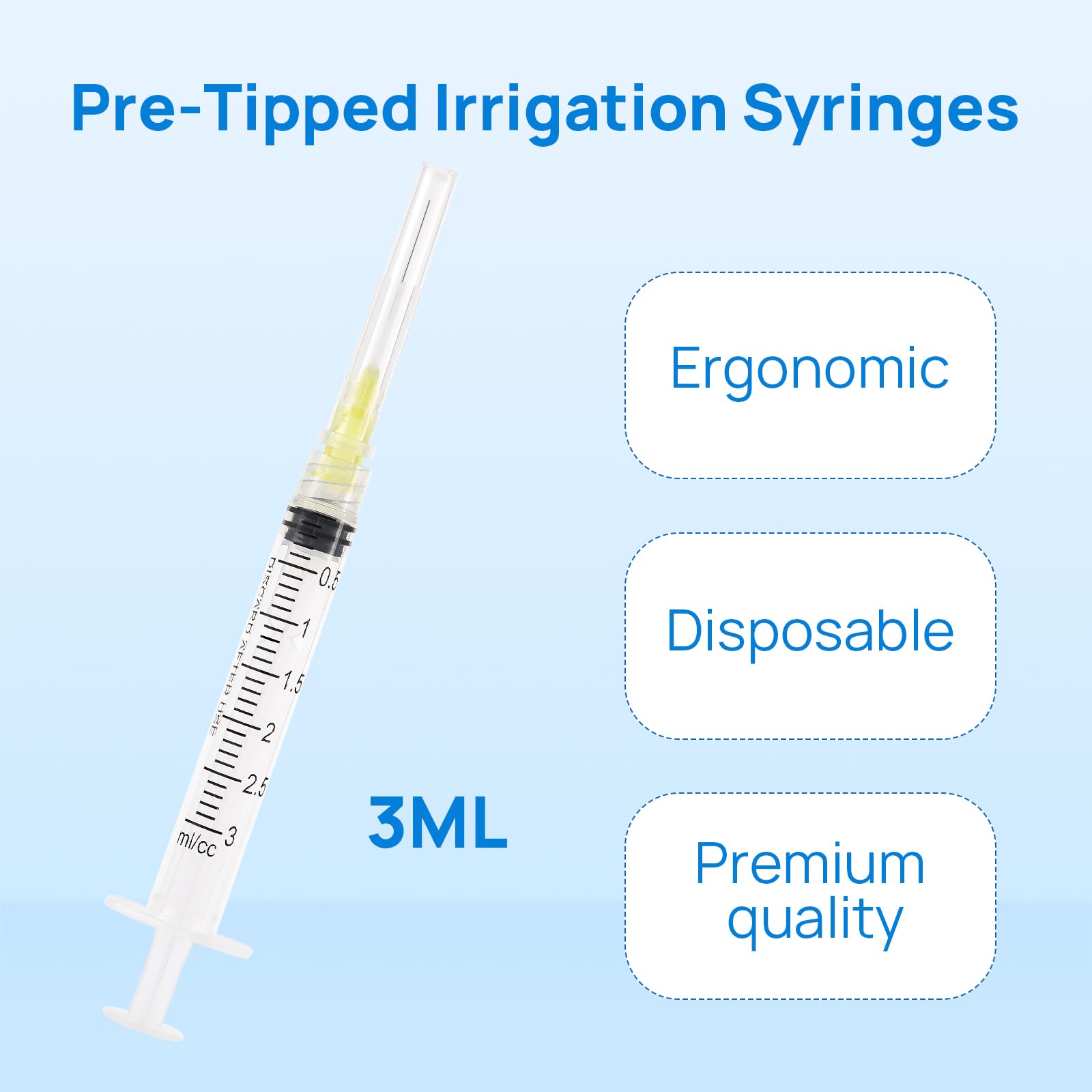 JMU 100pcs Dental Irrigation Syringes 3cc with 27G Blunt Dispensing Endodontic Irrigarion Needles, Luer Lock Design (Pack of 2) — Amazon image 3