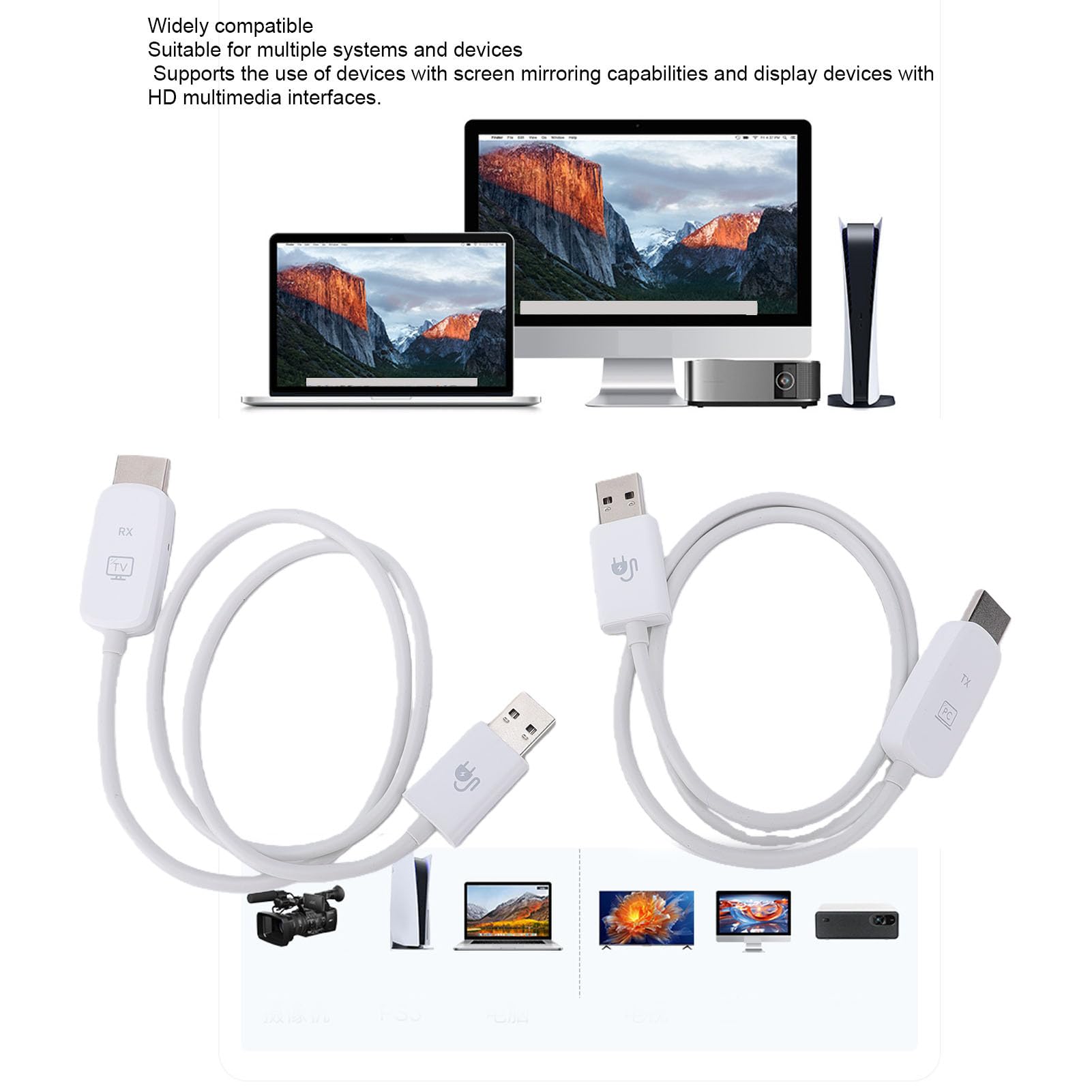 Kit Trasmettitore e Ricevitore HDMI Wireless, Extender Audio Video 1080P 60Hz, Dongle Plug and Play con Portata di 164 Piedi per PC Laptop Monitor TV Proiettore