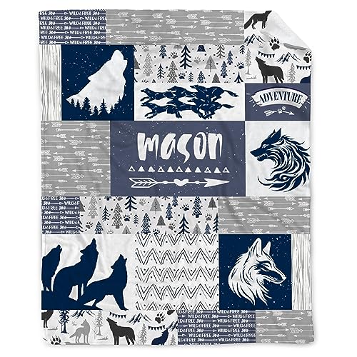 BUYYET Personalized Adventure Wild Wolf Baby Blanket Custom Blanket for