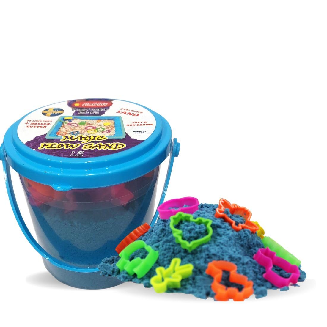 Rabbit Magic Sand for Kids – 500g Blue Sand with 6 Molding Toys | Non-Toxic Sensory Play Sand | Mess-Free Indoor Activity Set | Active Sand for Kids